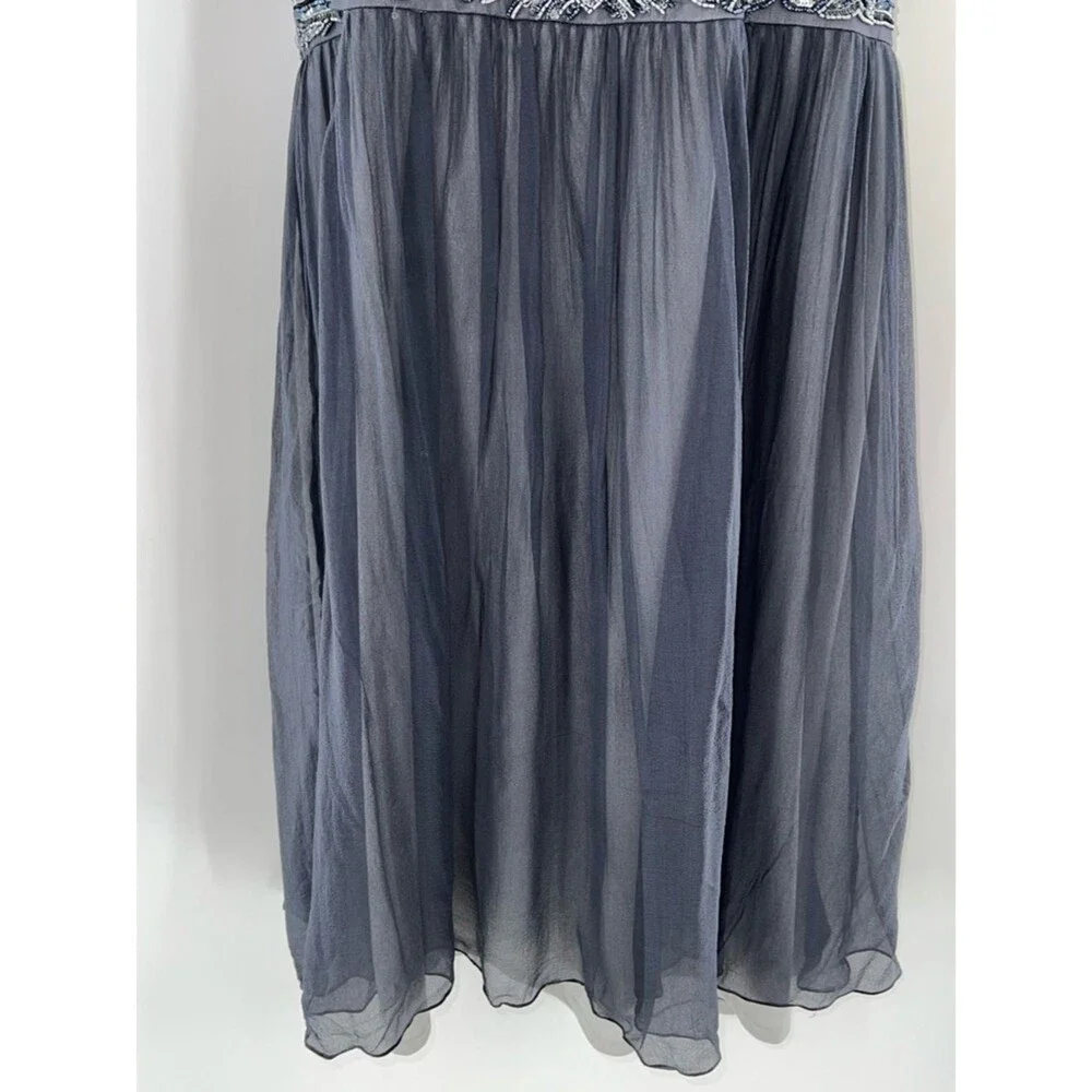 Patra 100% Silk Chiffon Charcoal Gray/Silver Beads/Sequin Detail at Waist/Straps